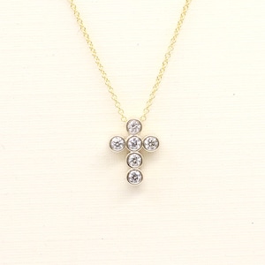 Dainty 14k Solid Gold Cross Necklace: Bezel Diamond Pendant (0.18 CT)