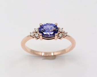 Oval Tanzanite Diamond Engagement Ring / Diamond Cluster Ring / Diamond Wedding Ring / 7x5 Natural Tanzanite Ring / 14k Gold Ring