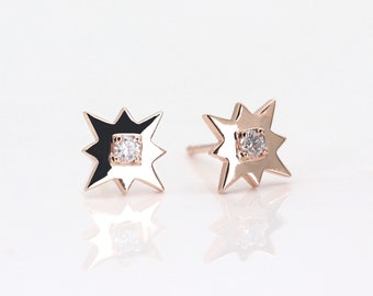 North Star Diamond Earrings / Shooting Star Diamond Stud Earrings / Starburst Cluster Earring / Diamond Shooting Star Earrings / Push Back