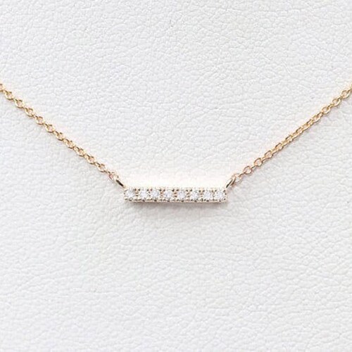 14k Solid Gold Diamond Bar Necklacedaintydainty Diamond Etsy
