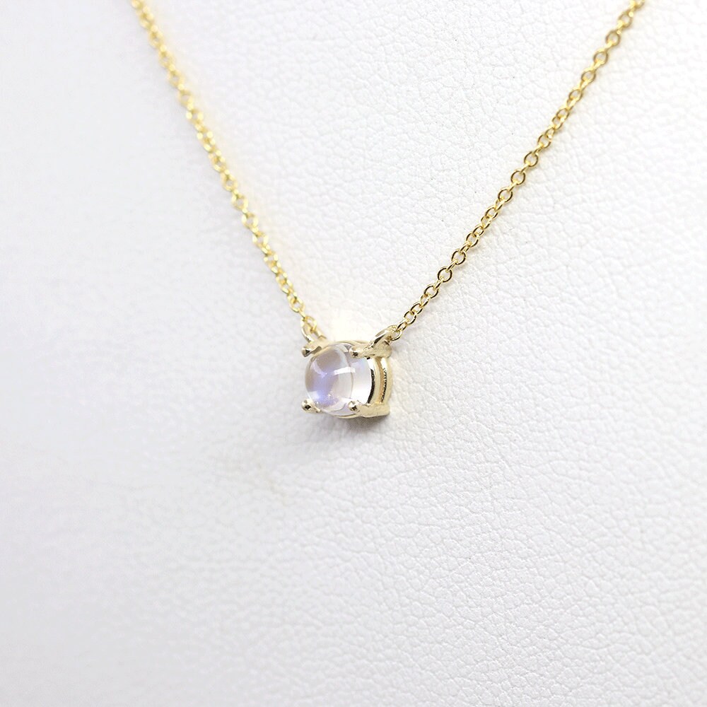 Solitaire Moonstone Necklace Dainty 5mm 
