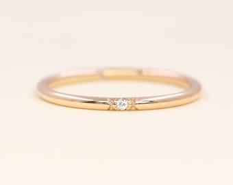 1.3mm Simple Diamond Ring / Dainty Diamond Band / Wedding Ring / 14k Gold Ring / 14k Gold Wedding Band / 14k Solid Gold Band / Birthday Gift