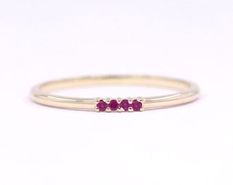 4 Ruby Stacking Ring / 4 Ruby Ring / 14k Gold Ring / Ruby Band / Ruby Wedding Band / 14k Gold Band / Stackable Band / Birthday Gift