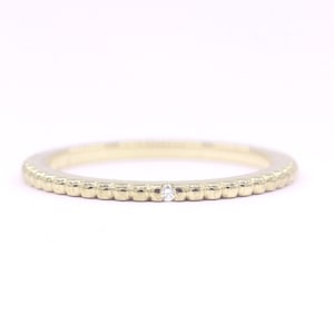 1.2mm Simple Beaded Diamond Ring / 14k Real Gold Band / Dainty Diamond Band / 14k Gold Wedding Band / Gold Stackable Band / 14k Gold Ring