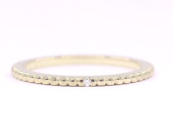 1.2mm Simple Beaded Diamond Ring / 14k Real Gold Band / Dainty Diamond Band / 14k Gold Wedding Band / Gold Stackable Band / 14k Gold Ring