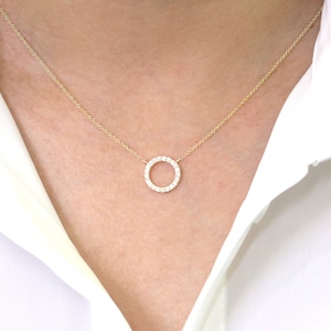 Circle Diamond Pendant Necklace / 14k Solid Gold Necklace / Diamond Necklace / 0.28ct Natural High Quality Diamond / Round Necklace