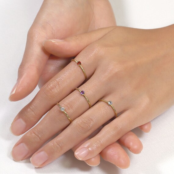 Personalized Warren Vertical Birthstone Ring with Accent Stones in 14k