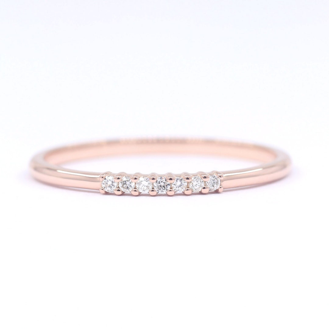 7 Diamond Dainty Ring / 14k Gold Ring / 14k Gold Diamond Stackable Ring ...