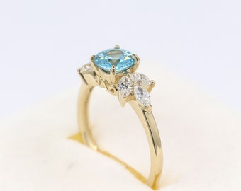 Dainty Blue Zircon Engagement Ring / December Birthstone Ring / Marquise Diamond Ring / 14k Gold Zircon Ring / Wedding Ring / Promise Ring