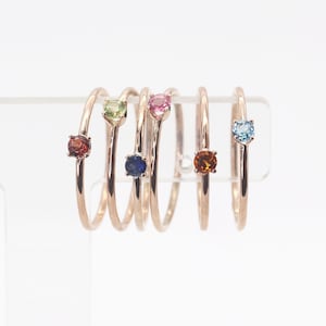 14k Birthstone Ring / Hammered Ring / Blue Zircon Ring / December Birthstone Ring / 14k Solid Gold Simple Ring / Tiny Solitaire Ring