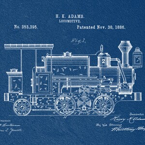 Railway Locomotive Patent Print 1886-Train Enthusiast-Train Gifts-Vintage Train Print-Vintage Train Art-Locomotive Print-Gift For Him