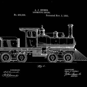 Locomotive Engine Patent Print 1891-Train Enthusiast-Train Gifts-Vintage Train Print-Vintage Train Art-Locomotive Print-Gift For Him