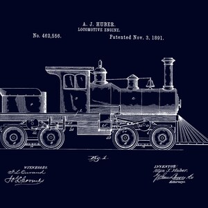 Locomotive Engine Patent Print 1891-Train Enthusiast-Train Gifts-Vintage Train Print-Vintage Train Art-Locomotive Print-Gift For Him