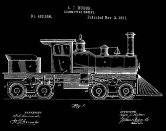 Puede incluir: Un dibujo en blanco y negro de una locomotora, número de patente 462.556, patentado el 3 de noviembre de 1891. El dibujo muestra la locomotora de perfil, con las ruedas, la caldera y otros detalles claramente visibles.