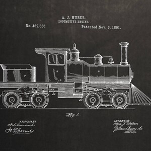Locomotive Engine Patent Print 1891-Train Enthusiast-Train Gifts-Vintage Train Print-Vintage Train Art-Locomotive Print-Gift For Him
