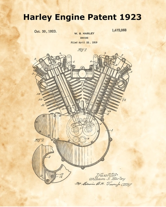 Harley Gifts Motorcycle Evolution Engine Patent Art Drawings Hd Evo
