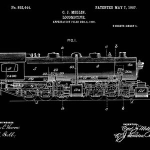 Locomotive Engine Patent Print 1907-Train Enthusiast-Train Gifts-Vintage Train Print-Vintage Train Art-Locomotive Print-Gift For Him