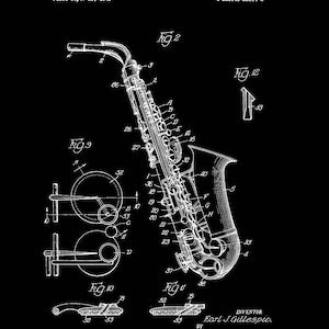 Saxophone Wall Art-Instrument Print-Saxophone Artwork-Saxophone Art-Sax designs-Patent Art Print-Saxophone gifts-Music Room Décor-