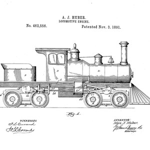 Locomotive Engine Patent Print 1891-Train Enthusiast-Train Gifts-Vintage Train Print-Vintage Train Art-Locomotive Print-Gift For Him
