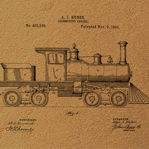 Locomotive Engine Patent Print 1891-Train Enthusiast-Train Gifts-Vintage Train Print-Vintage Train Art-Locomotive Print-Gift For Him