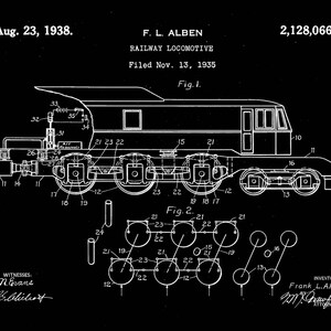 Railway Locomotive Patent Print 1938-Train Enthusiast-Train Gifts-Vintage Train Print-Vintage Train Art-Locomotive Print-Gift For Him
