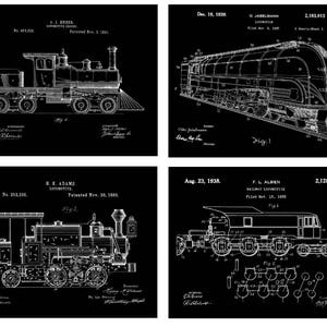 Railway Locomotive Patent Print Set-Train Enthusiast-Train Gifts-Vintage Train Print-Vintage Train Art-Locomotive Print-Gift For Him