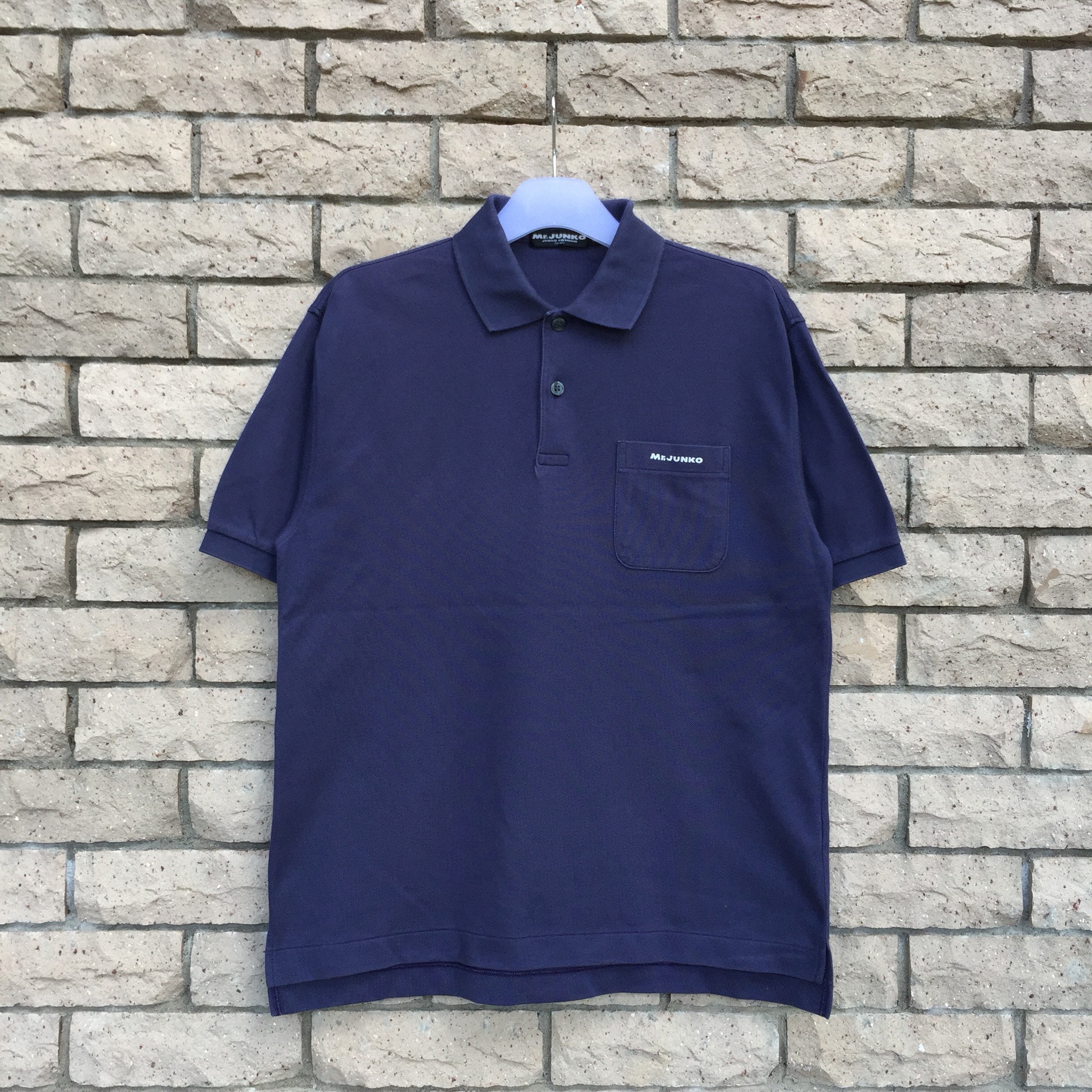 MR JUNKO polo shirt spell out embroidered small logo.. junko koshino for men.. vintage polo shirt.. size M MR JUNKO polo shirt spell out embroidered small logo.. junko koshino for men.. vintage polo shirt.. size M