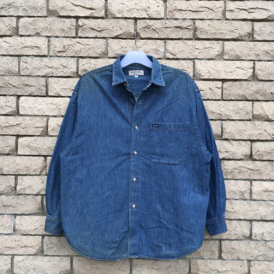 Vintage GUESS Denim Button up Shirt.. Made in Usa.. Vintage Button up Shirt.. Size M Etsy