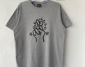 Vintage Keith Haring T-Shirt: Pop Art Hand Symbol, Size L