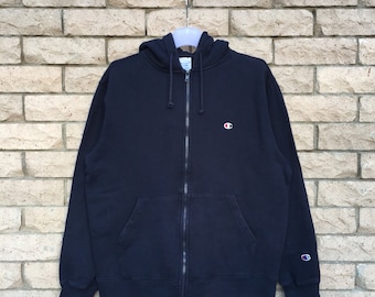 Vintage kampioen hoodie met geborduurd logo - blauw, maat XL