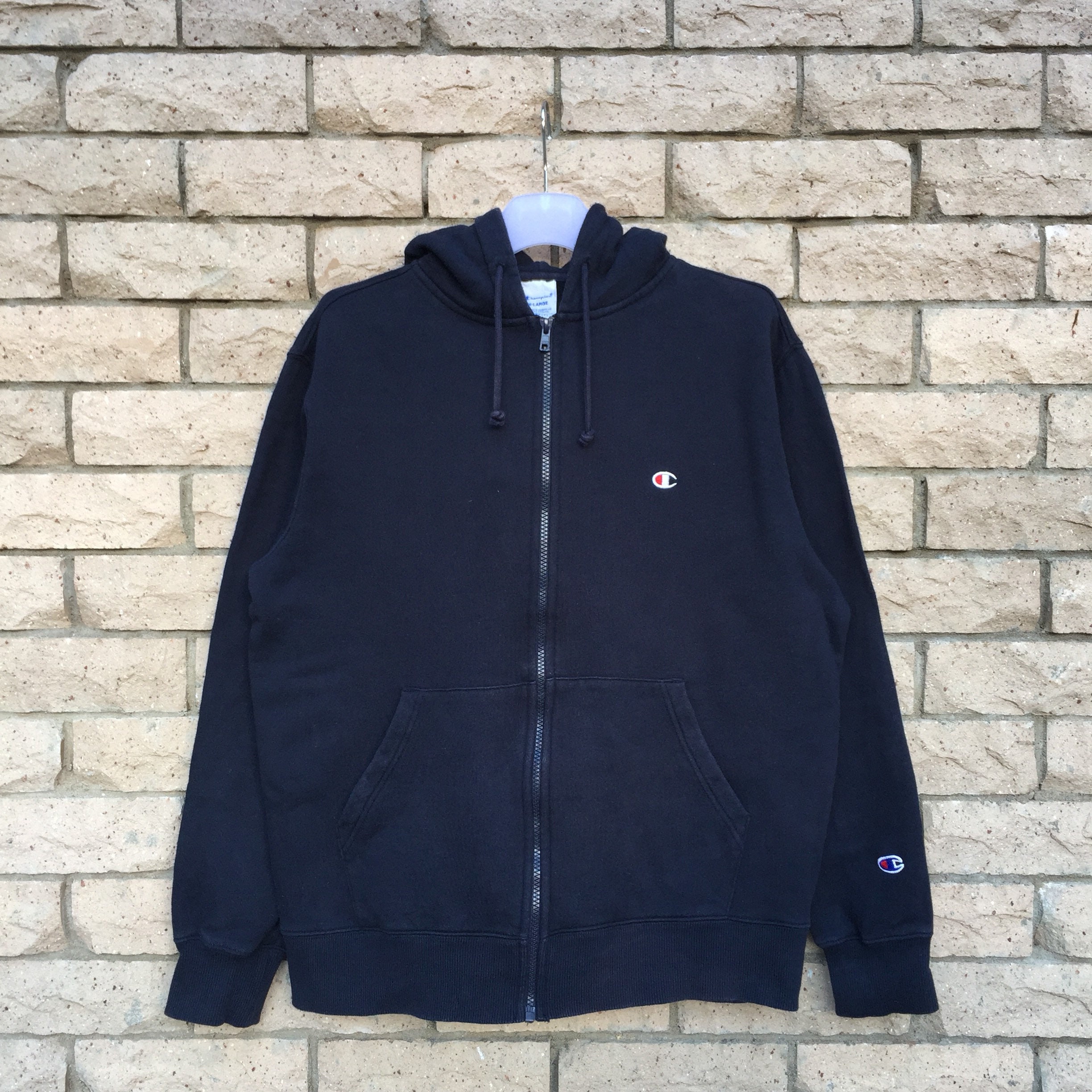 90’s Vintage Champion R/W Hoodie:XXL Vintage Champion Embroidered Logo Hoodie - Blue, Size XL - Etsy UK
