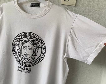【関税＆送料込み】Versace White Crewneck T-Shirt With Maxi Versace Men's Medusa Logo Crewneck T-Shirt | Neiman Marcus