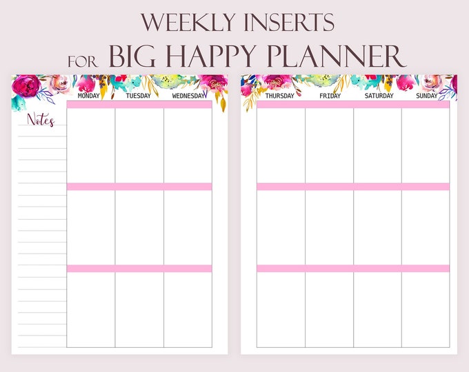 Weekly Agenda, Weekly Planner Pages, Printable To Do list made to fit Big Happy Planner Inserts Printable