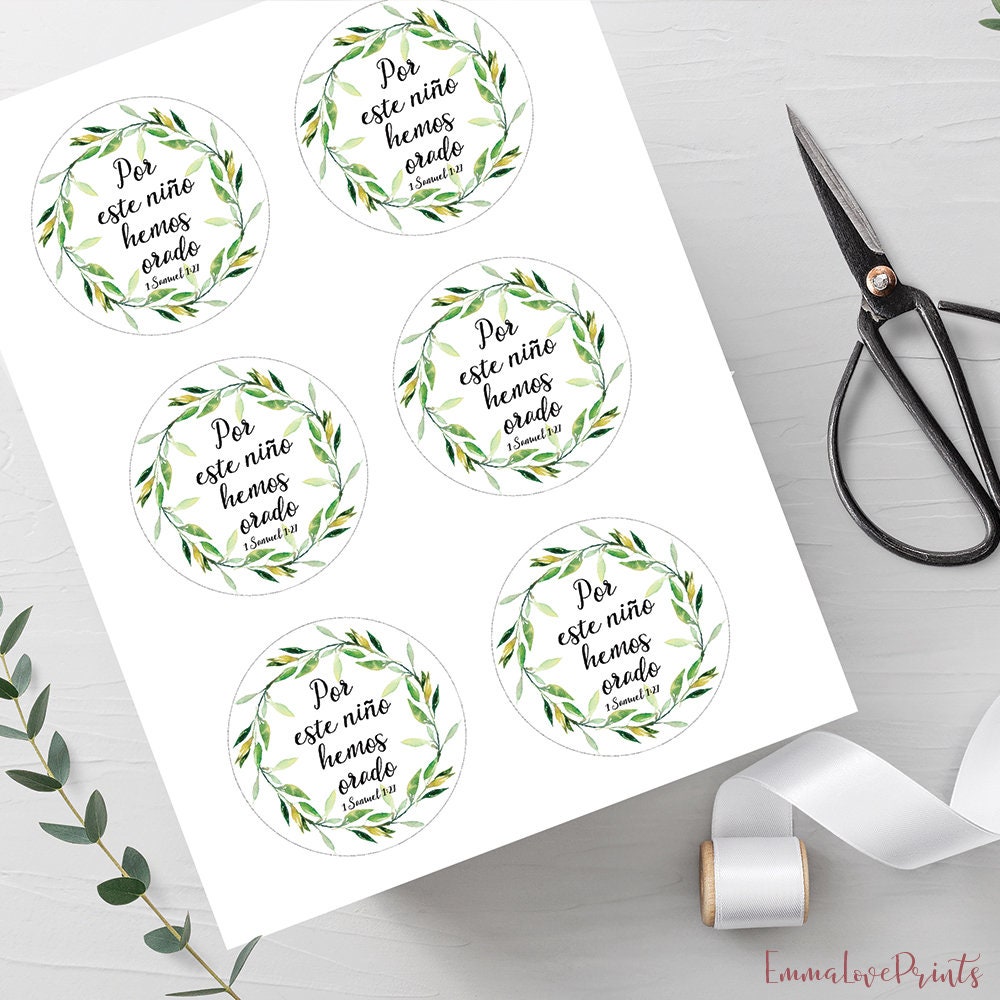 Baby Shower Favor Tags Round Favor Tags Printable Bible Favors Green Wreath  Gift Tags Thank You Tags Birthday Spanish Favor