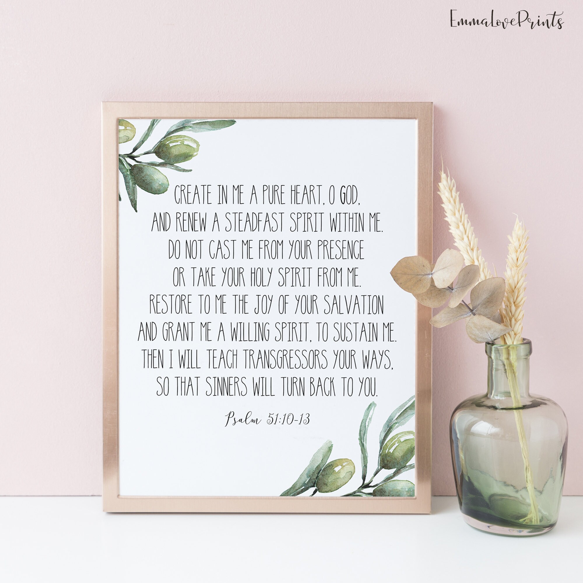psalm 51 10 create in me a pure heart olive wreath