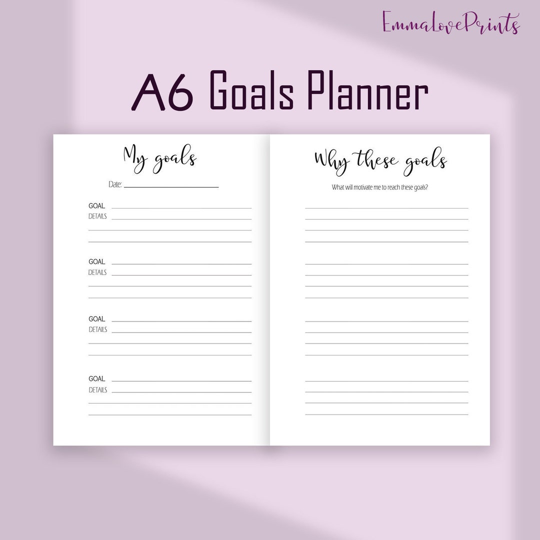 A6 TN Inserts Goal Printable Goal Setting A6 Planner - Etsy