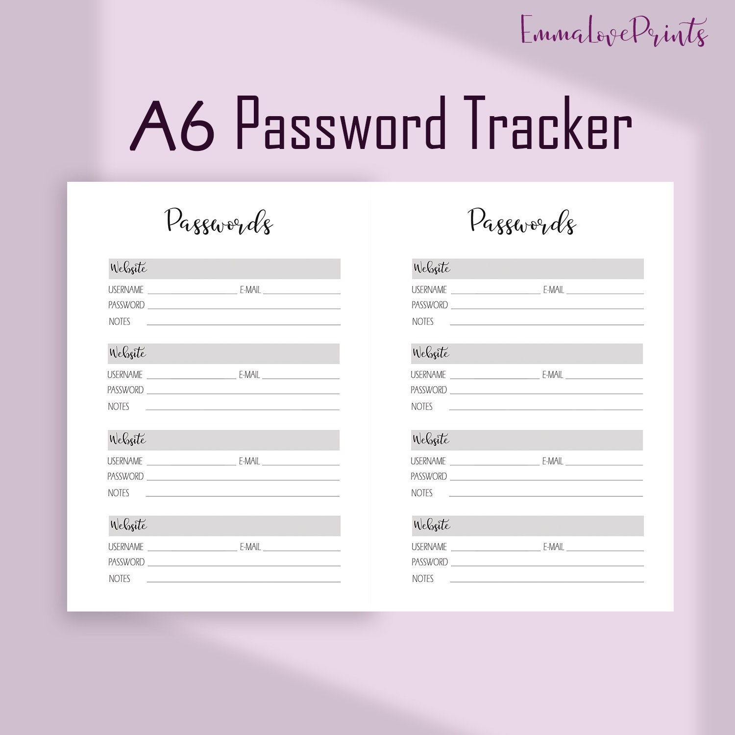 A5 Planner Pages A5 Planner Printable Password Organizer Kikki K A5 Kikki K Inserts Password Log Password Tracker A5 Filofax