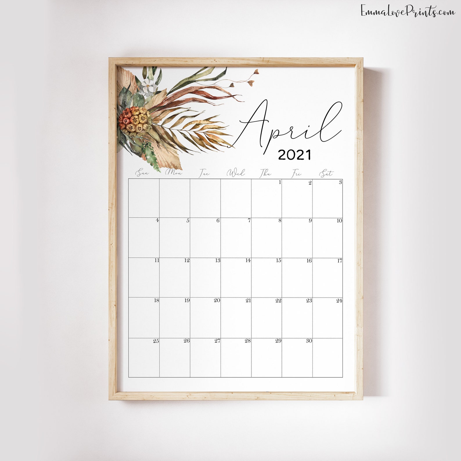 Printable Wall Calendar 2021 Watercolor Calendar 2021 Etsy