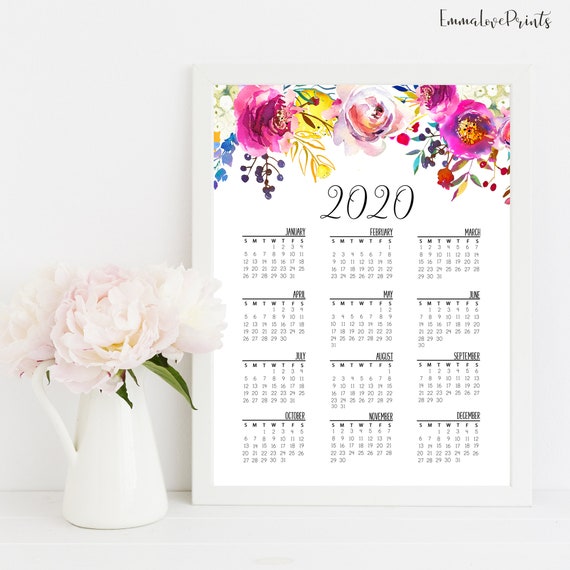 Printable Calendar 2020 Floral