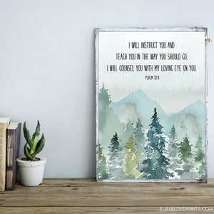 Bible Verse Prints, Psalm 32 8, Christian Wall art, I Will Instruct You, Bible Quote Print