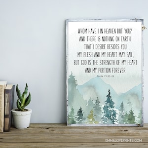Bible Verse Prints Psalm 73, Christian Wall art, God is my Strength, Bible Verse Printable,
