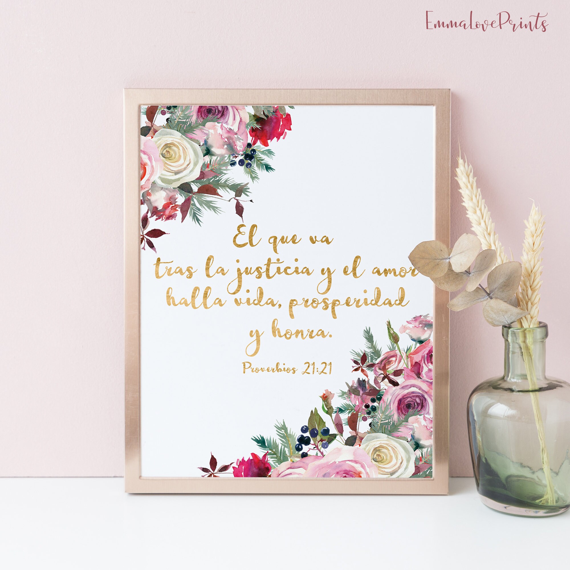 Spanish Print, Bible Verse Print, Spanish Wall Art, Proverbs 21 21