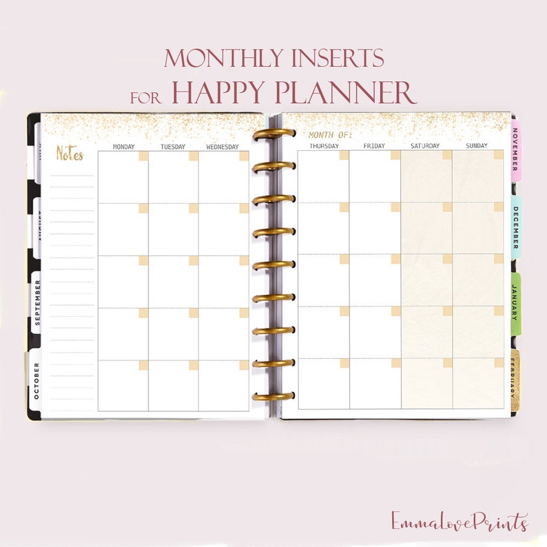 Happy Planner Inserts Printable Monthly Insert Monthly Refill - Etsy