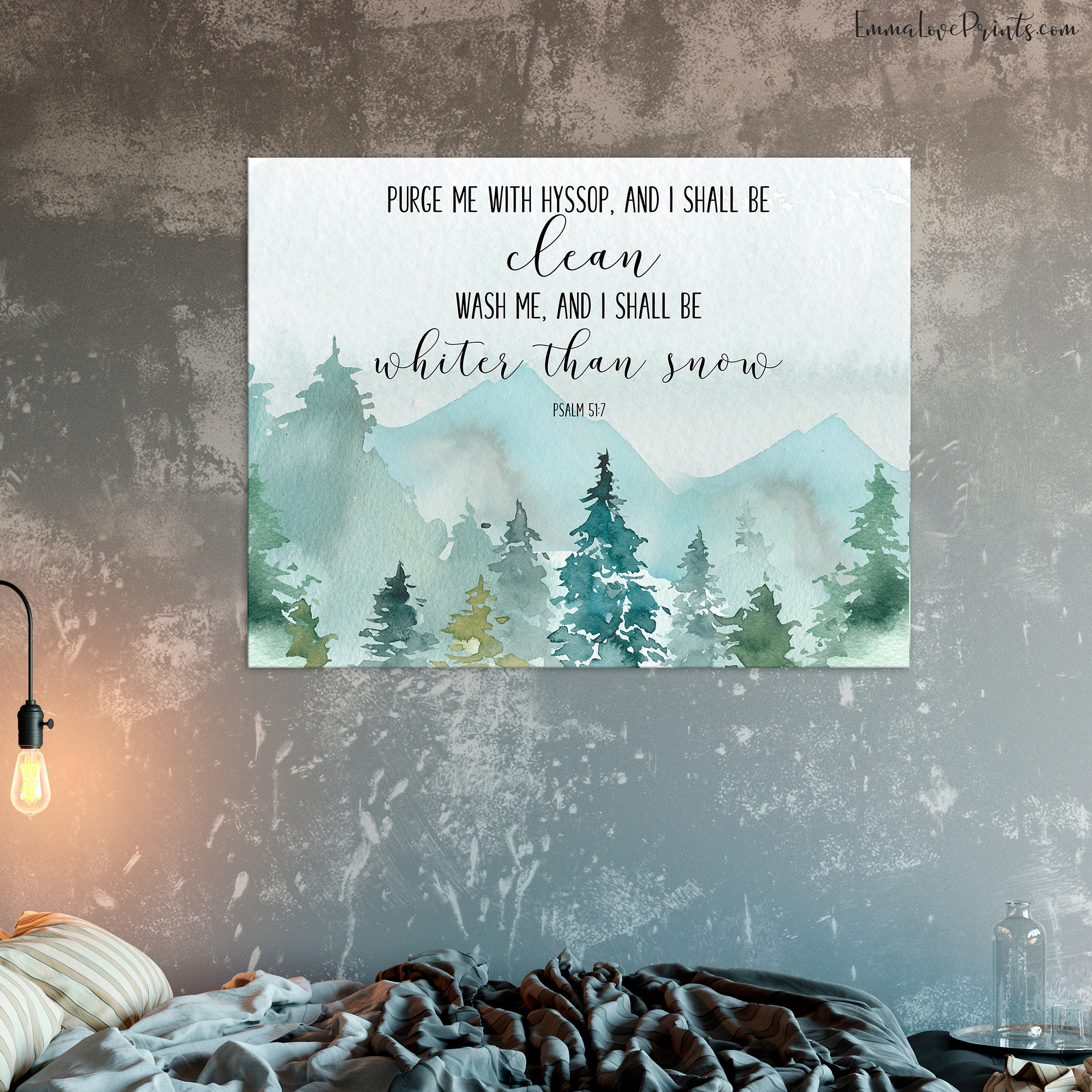 Bible Verse Quote, Psalm 51 7, Christian Wall art, Purge me with hyssop