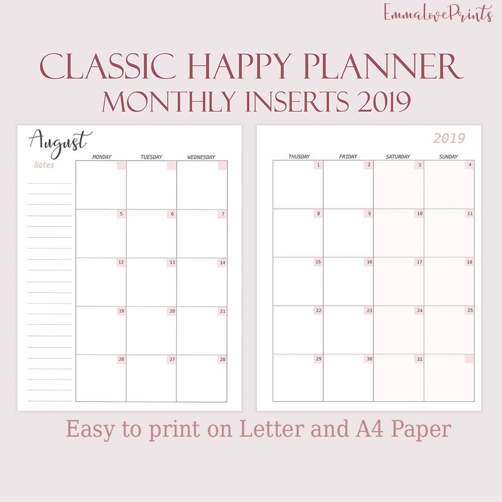 Delighted Planner Printable Inserts 2019 Regular monthly Calendar 2019 photograph about Happy Planner Printable Inserts known as Content Planner Printable Inserts 2019 Month-to-month Calendar 2019