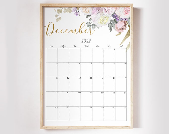 2022 Wall Calendar 2022 Printable Calendar, Botanical Calendar, Floral Wall Calendar,  Monthly Calendar 2022 Floral Calendar RG-1
