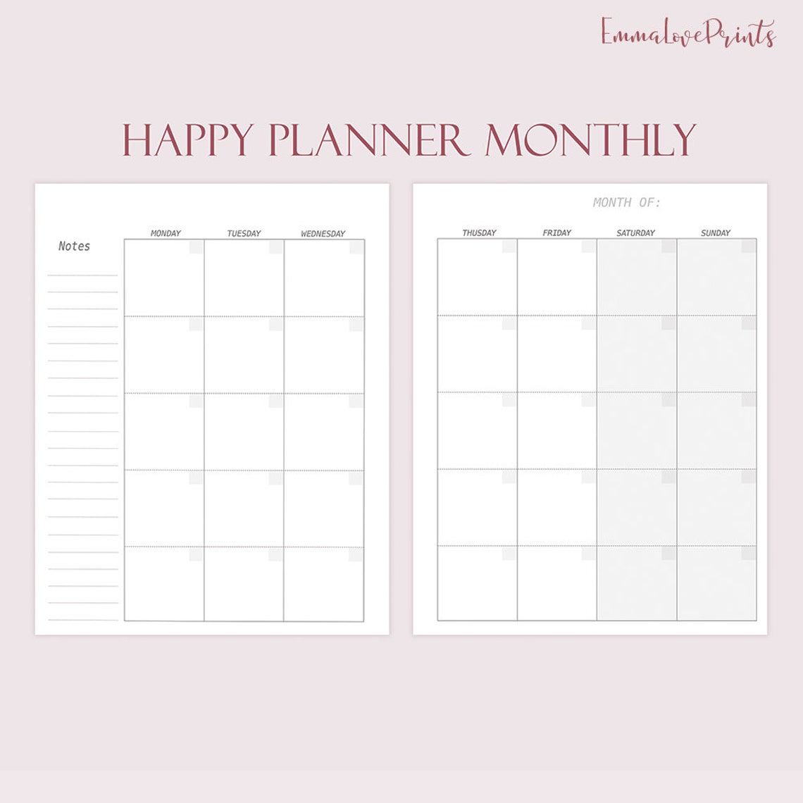 Happy Planner Inserts Printable Monthly Insert 7.25x9 Monthly | Etsy