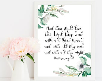 Bible Verse Prints, Deuteronomy 6 5, King James Version, Bible Quote Prints, You shall love the Lord your God.