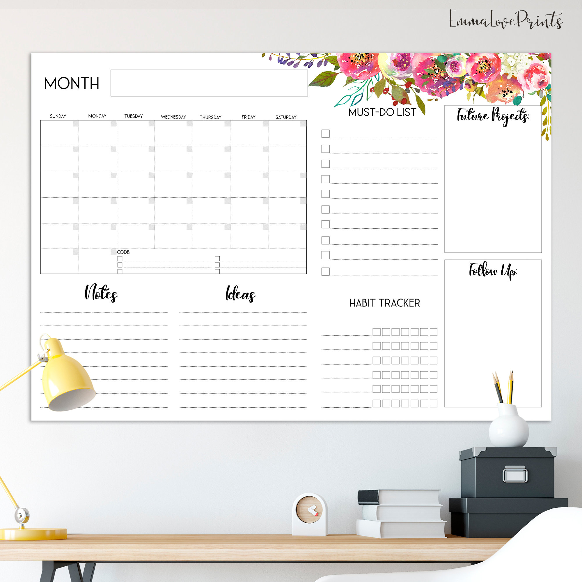 Large Wall Calendar Undated Calendar Printable Calendar Memo - Etsy