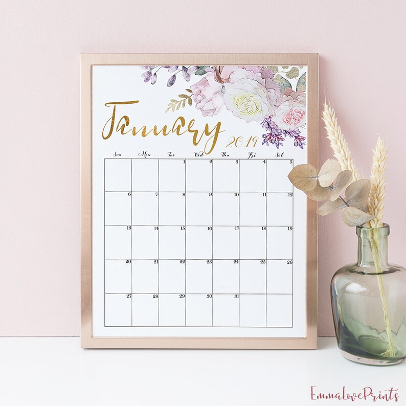 2019 Calendar 2019 Printable Wall Calendar Desk Organizer Etsy
